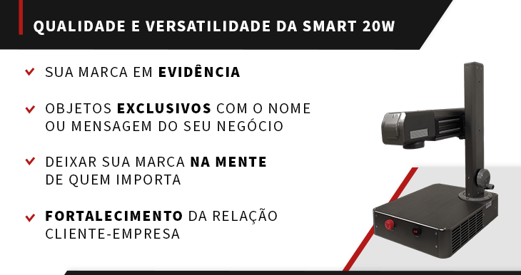 Benefícios da gravação a laser para ações de marketing: sua marca em evidência; objetos exclusivos com o nome ou mensagem do seu negócio; deixar sua marca na mente de quem importa; fortalecimento da relação cliente-empresa.