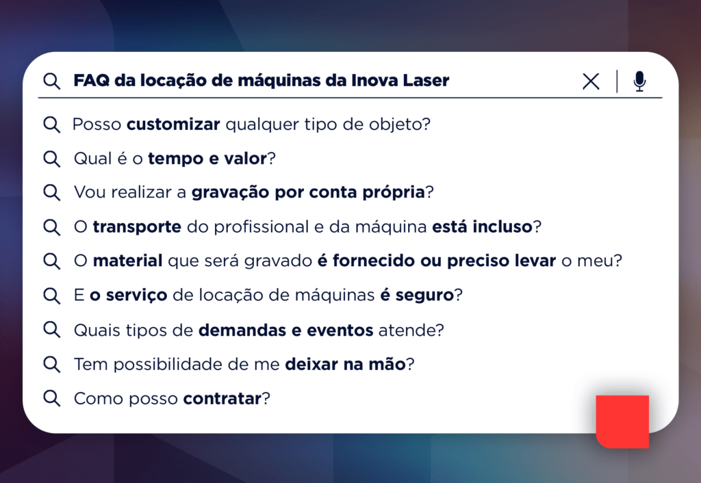 FAQ do serviço de locação da Inova Laser